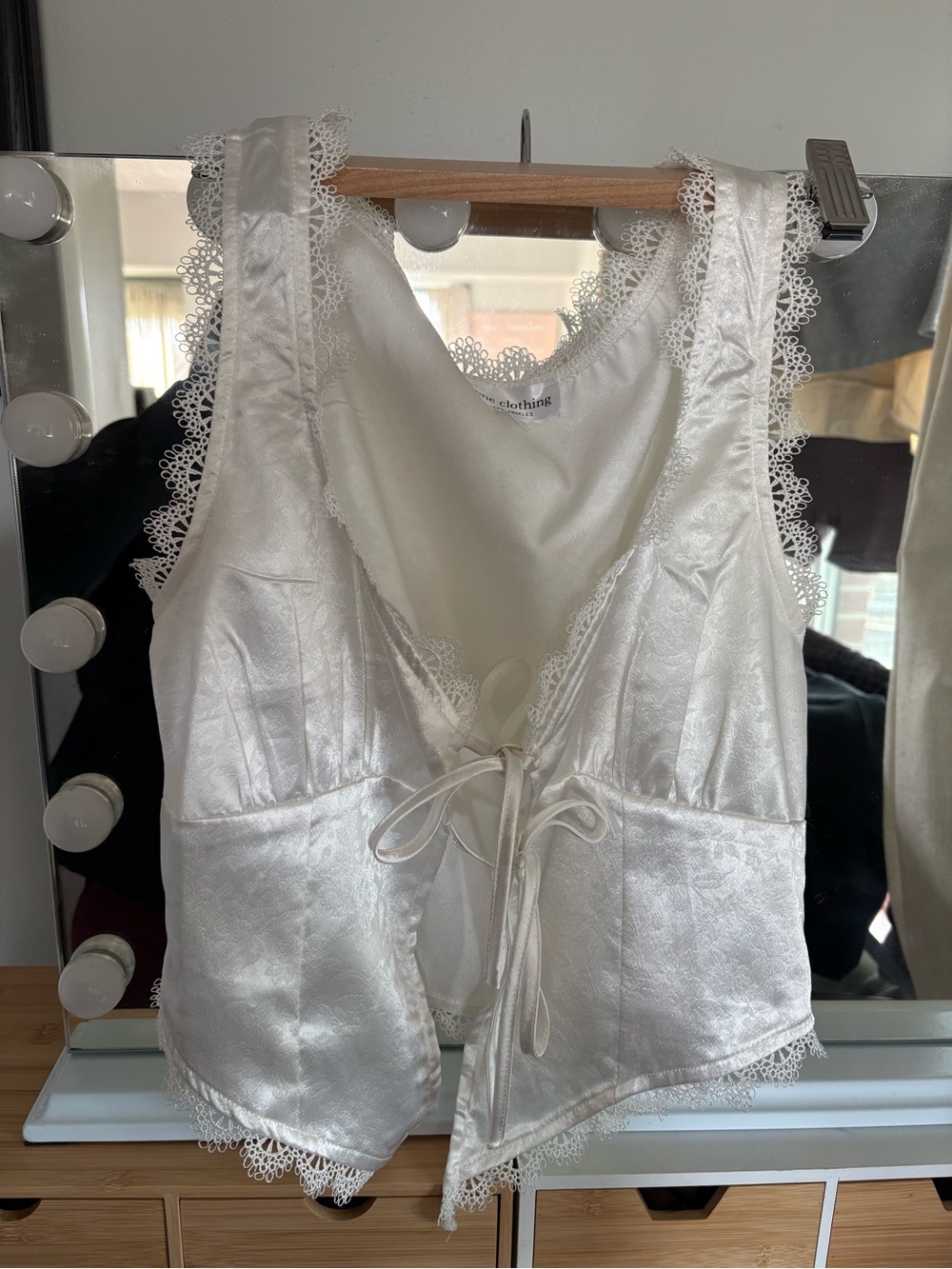 White Satin Lace-Trim Camisole Vest